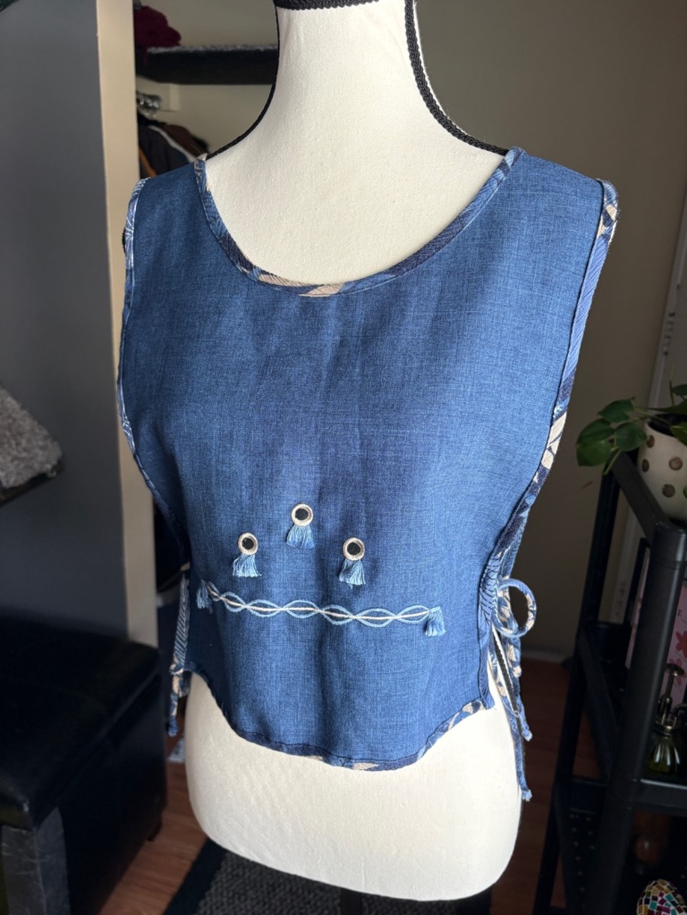 Tobi Blue Denim-Look Sleeveless Top